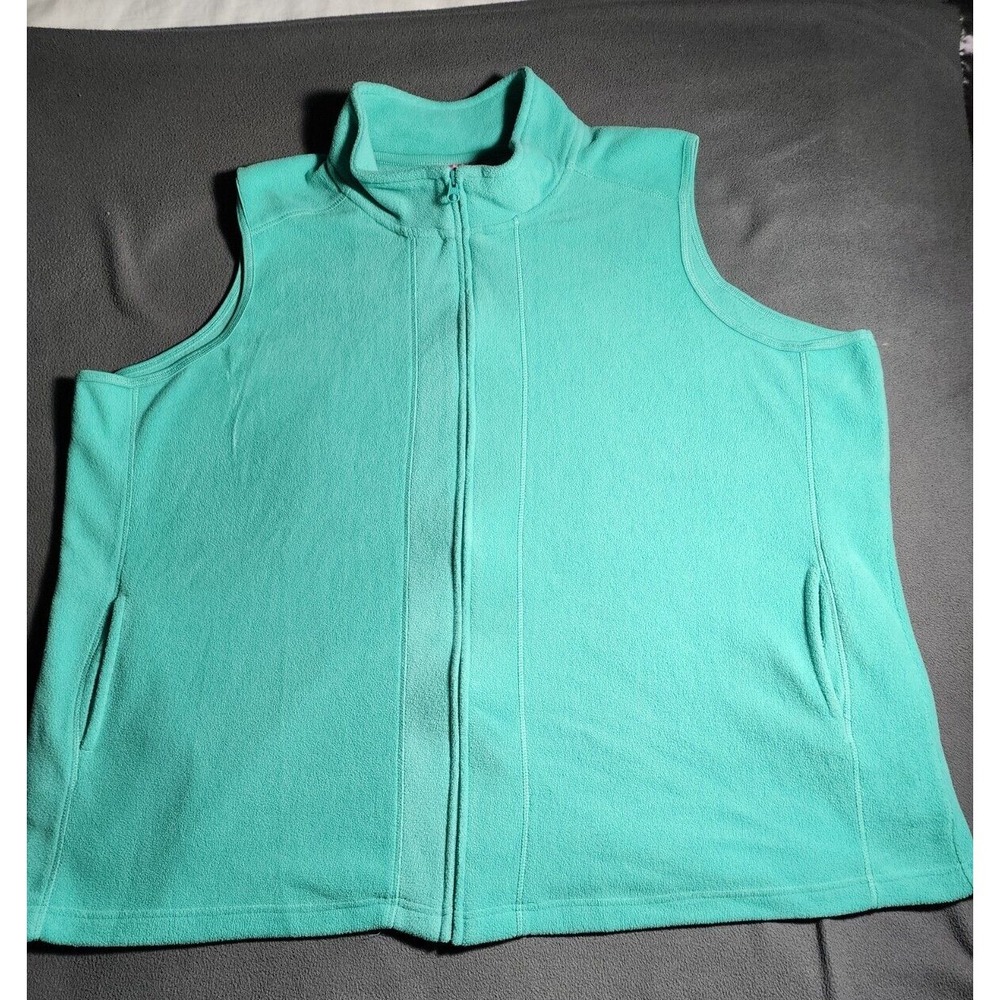 Woman Within Vest Men Size 2X 26-28 Teal Fleece Sleeveless Sweater Full Zip